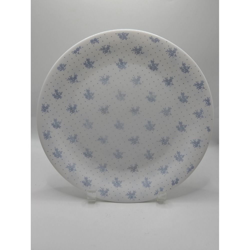 Arcopal France Romantique Blue Floral Dotted White Milk Glass Dinner Plate 10.25